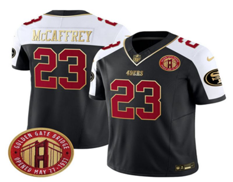 Men San Francisco 49ers #23 Mccaffrey Black Thanksgiving three generations 2024 Nike Vapor Limited NFL Jerseys